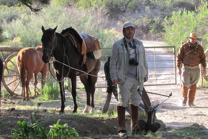 Full day ride at the foot of The Andes - Ranch breakfast: mate, homemade bread, and getting ready to ride